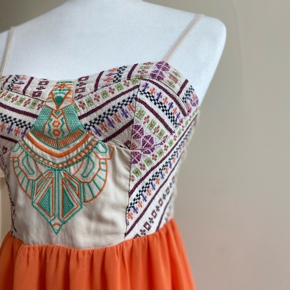 Flying Tomato Boho Embroidered Bustier Corset Top Orange Summer Dress Small - Picture 7 of 15
